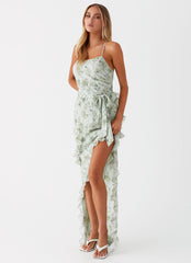 Womens Sweet Serenity Maxi Dress in the colour Sage Floral in front of a light grey background