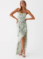 Womens Sweet Serenity Maxi Dress in the colour Sage Floral in front of a light grey background