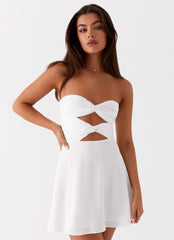 Womens Taga Twist Mini Dress in the colour White in front of a light grey background