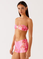 Tamra Strapless Bikini Top Tropical Pink Print 2 Peppermayo