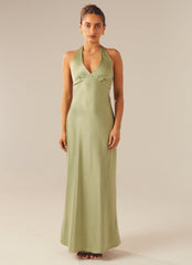 Heavy Hearted Satin Maxi Dress - Sage - Peppermayo US