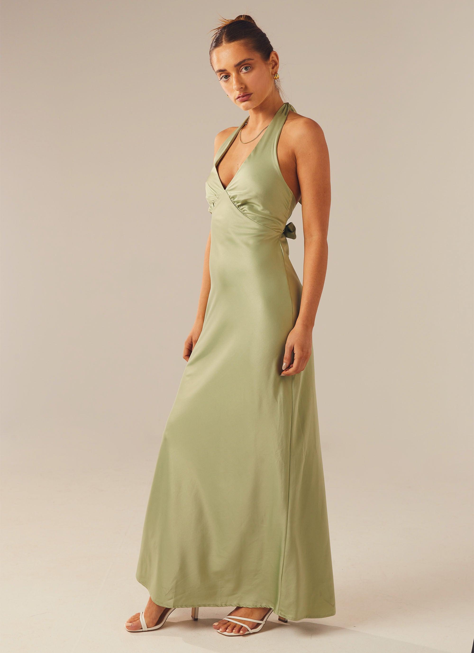 Heavy Hearted Satin Maxi Dress - Sage - Peppermayo US