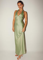 Heavy Hearted Satin Maxi Dress - Sage - Peppermayo US