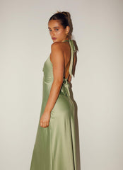 Heavy Hearted Satin Maxi Dress - Sage - Peppermayo US
