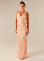 Heavy Hearted Satin Maxi Dress - Peach - Peppermayo US