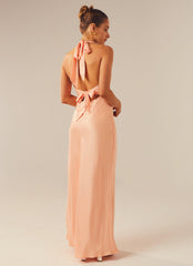 Heavy Hearted Satin Maxi Dress - Peach - Peppermayo US