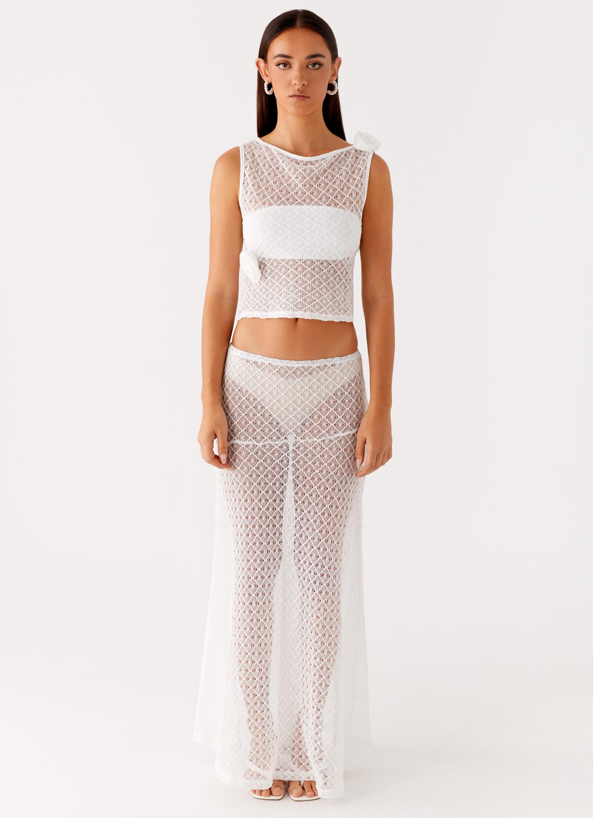 Velli Crochet Maxi Skirt White 1 Peppermayo