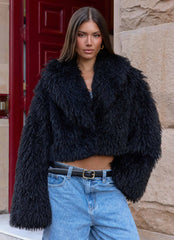 Virginia Cropped Fur Jacket - Black