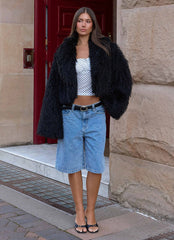 Virginia Cropped Fur Jacket - Black