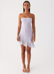Womens Yolanda Mini Dress in the colour Lavender in front of a light grey background