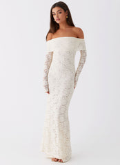 Womens Yours Always Lace Maxi Dress in the colour Ivory in front of a light grey background