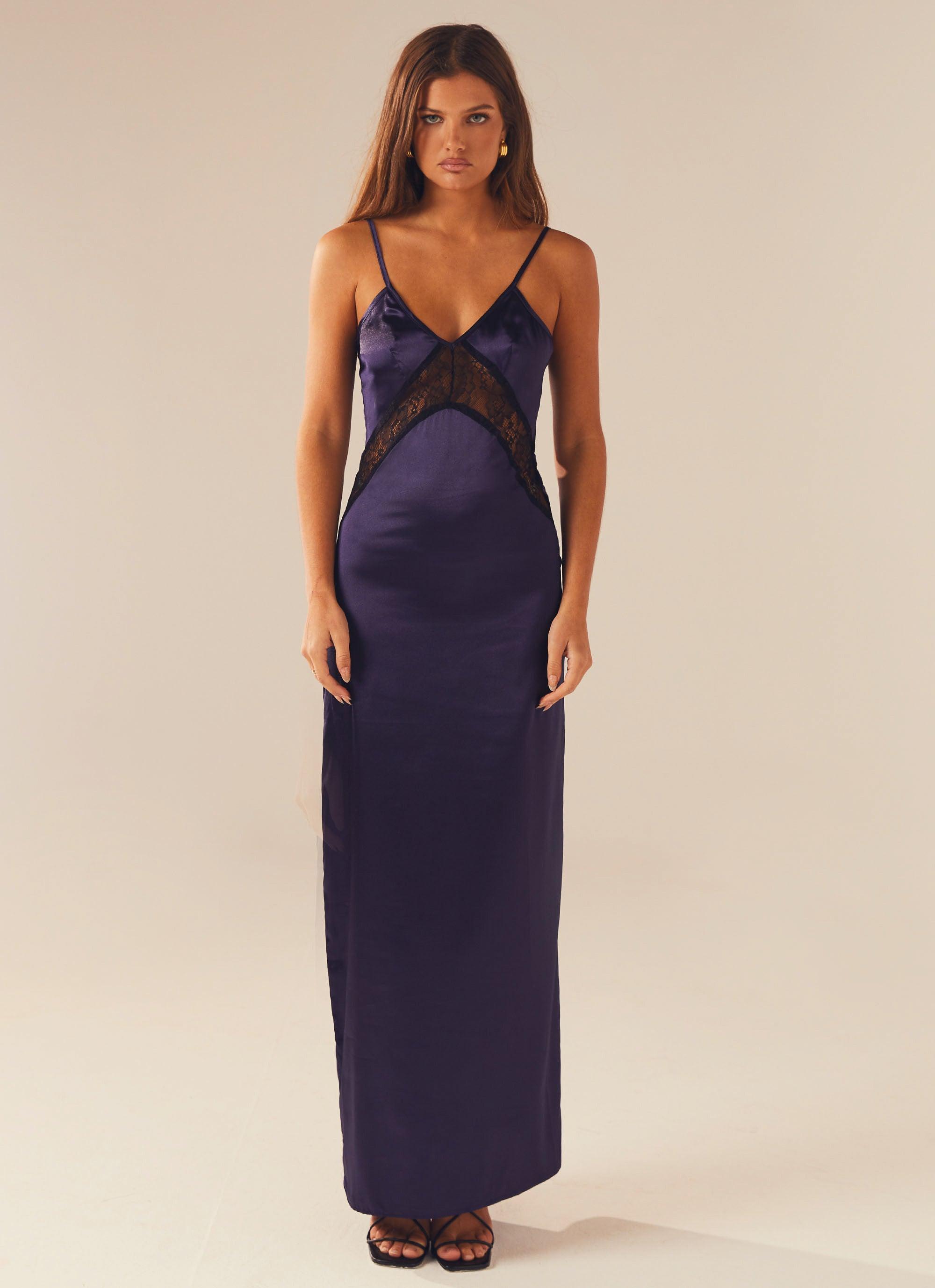 Lucille Satin Maxi Dress - Midnight Blue - Peppermayo US