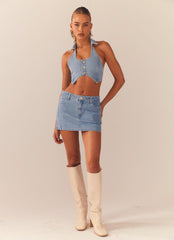 Backstage Pass Denim Vest top - Subdued Blue - Peppermayo US