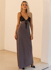 Flora Satin Maxi Dress - Steel Me Away - Peppermayo US