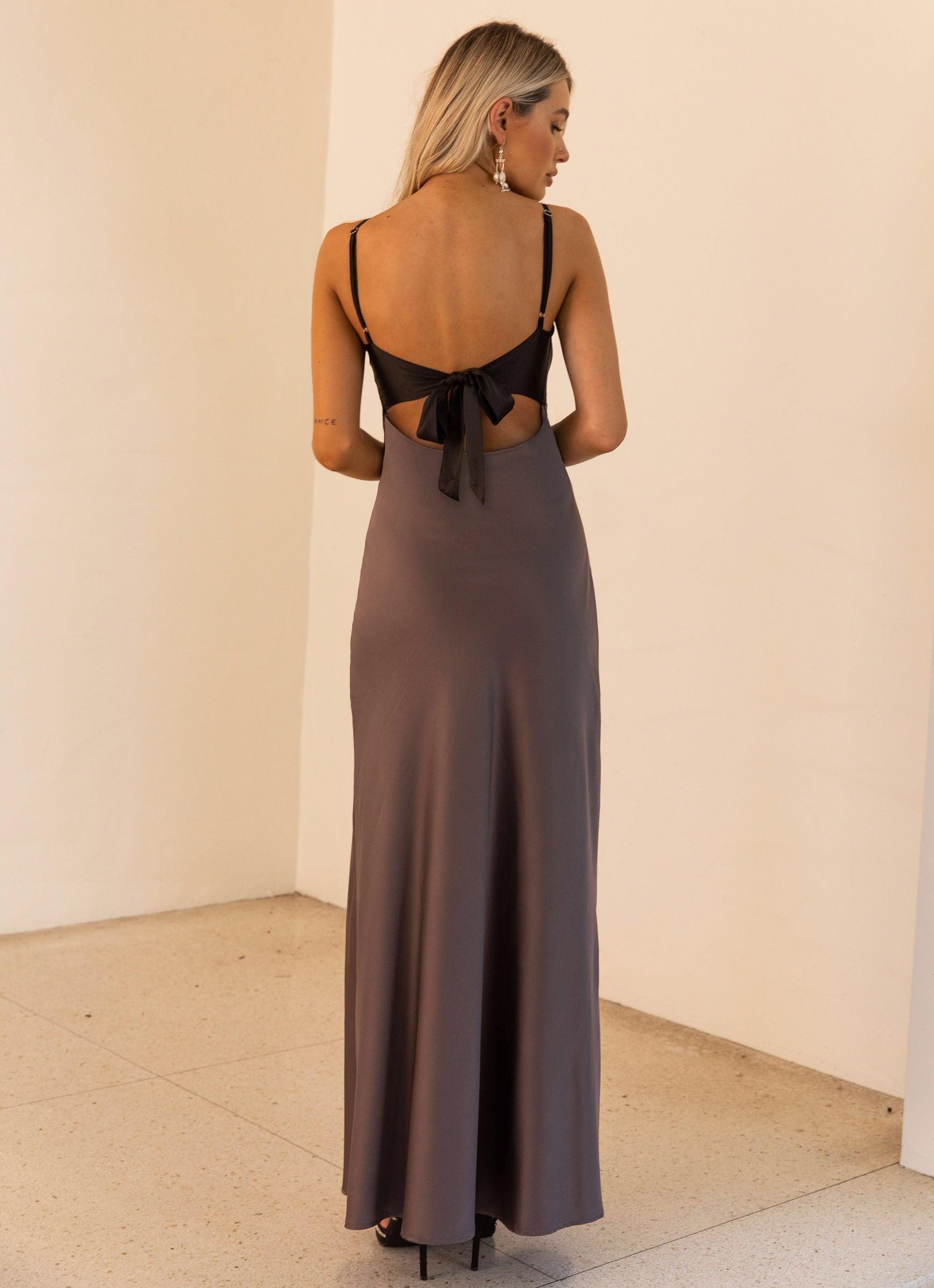 Flora Satin Maxi Dress - Steel Me Away - Peppermayo US