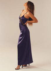 Lucille Satin Maxi Dress - Midnight Blue - Peppermayo US