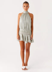 Willow Chiffon Mini Dress Green 1 Peppermayo