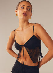 Deja Vu Lace Tie Top - Black - Peppermayo US