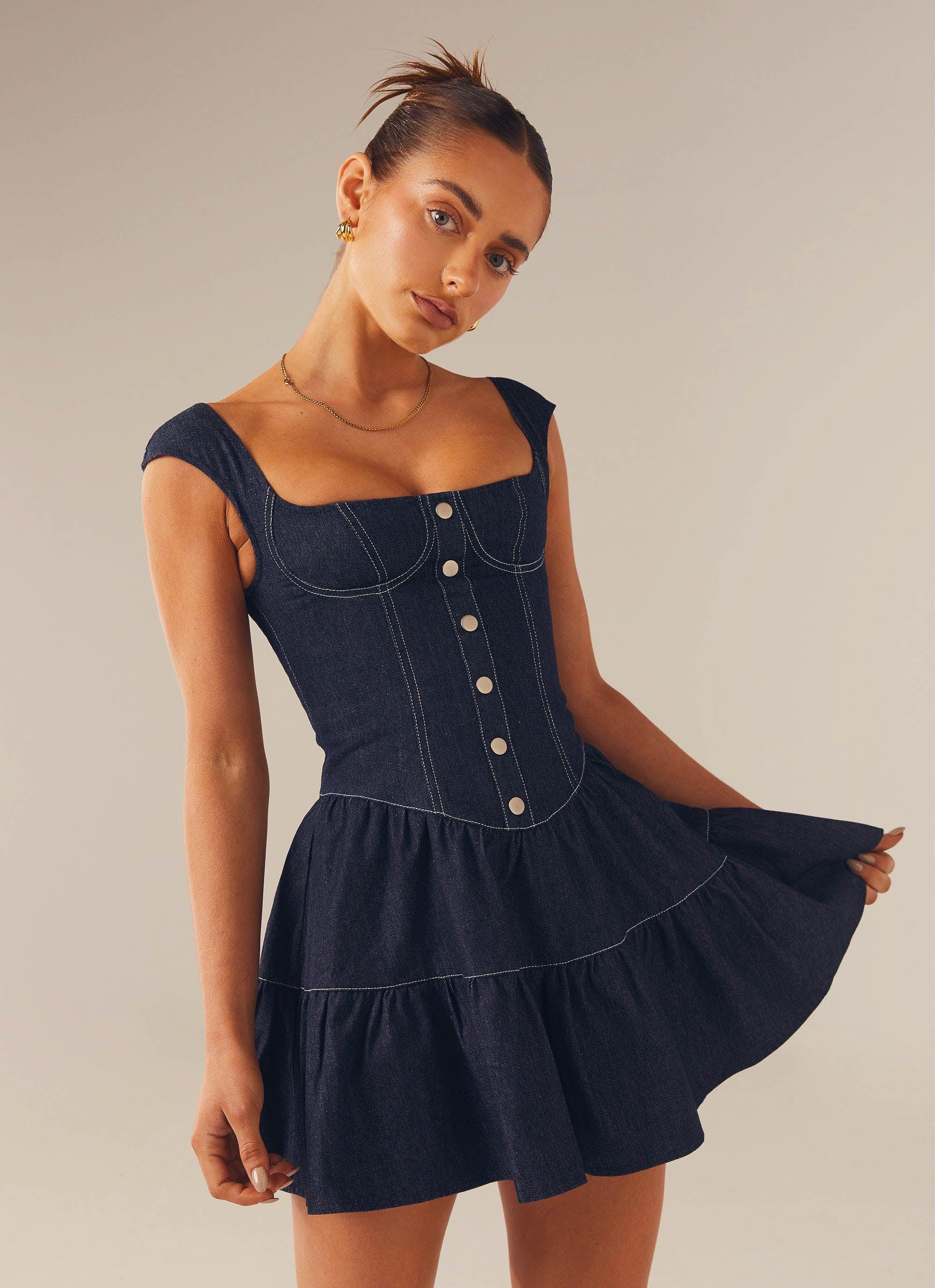 Isabella Denim Bustier Dress - Indigo - Peppermayo US