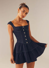 Isabella Denim Bustier Dress - Indigo - Peppermayo US