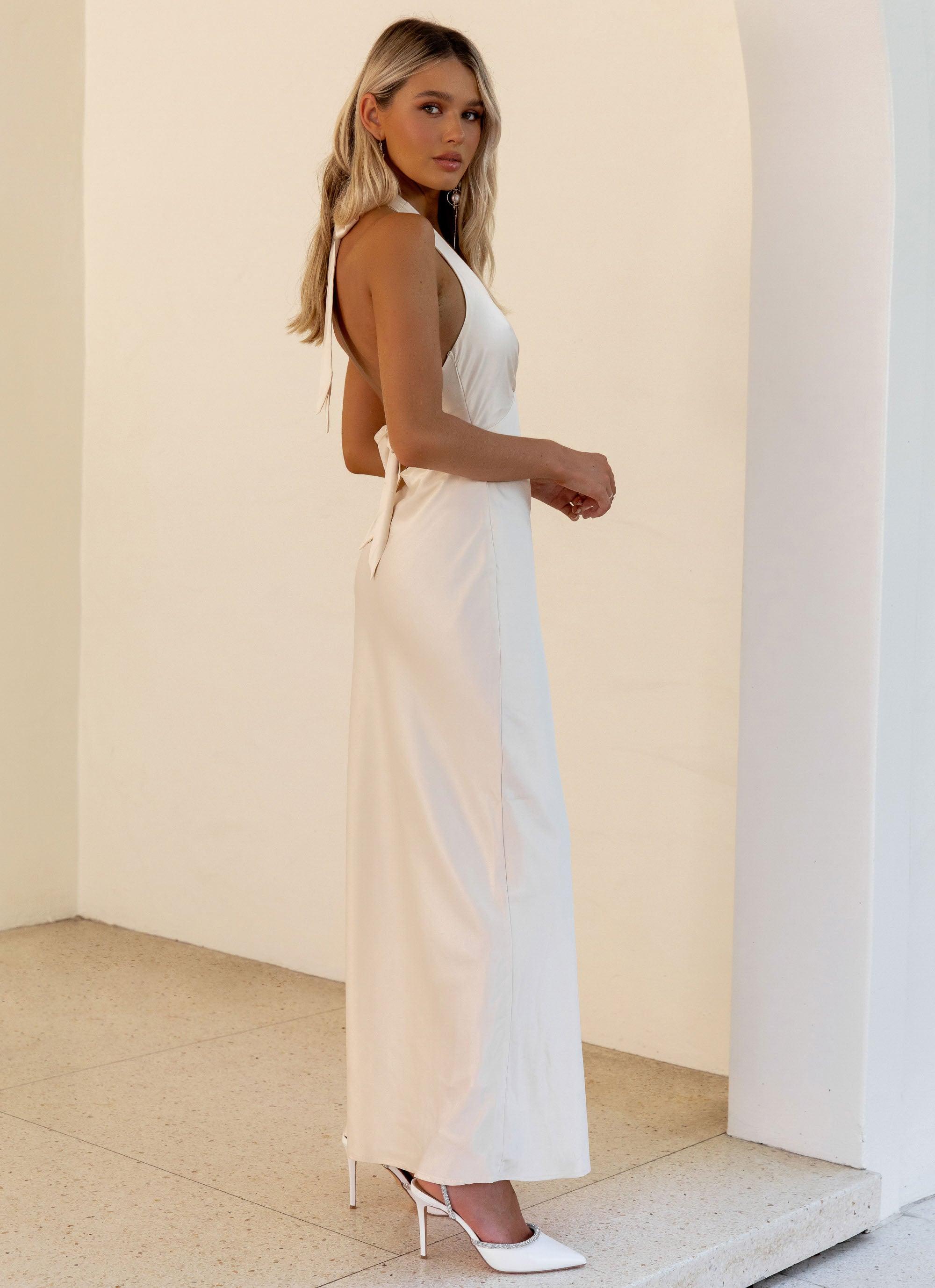 Heavy Hearted Satin Maxi Dress - Pearl - Peppermayo US