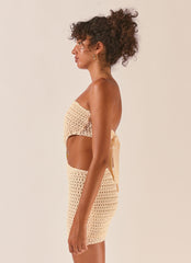 Balmy Nights Crochet Mini Dress - Seashell - Peppermayo US