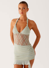 Tate Mesh Mini Dress Sage 3 Peppermayo
