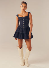 Isabella Denim Bustier Dress - Indigo - Peppermayo US